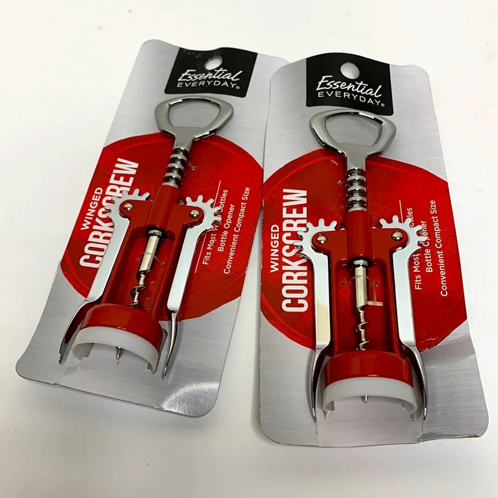 Essential Everyday | Silver & Red Winged Corkscrew | Wine Opener | NWT